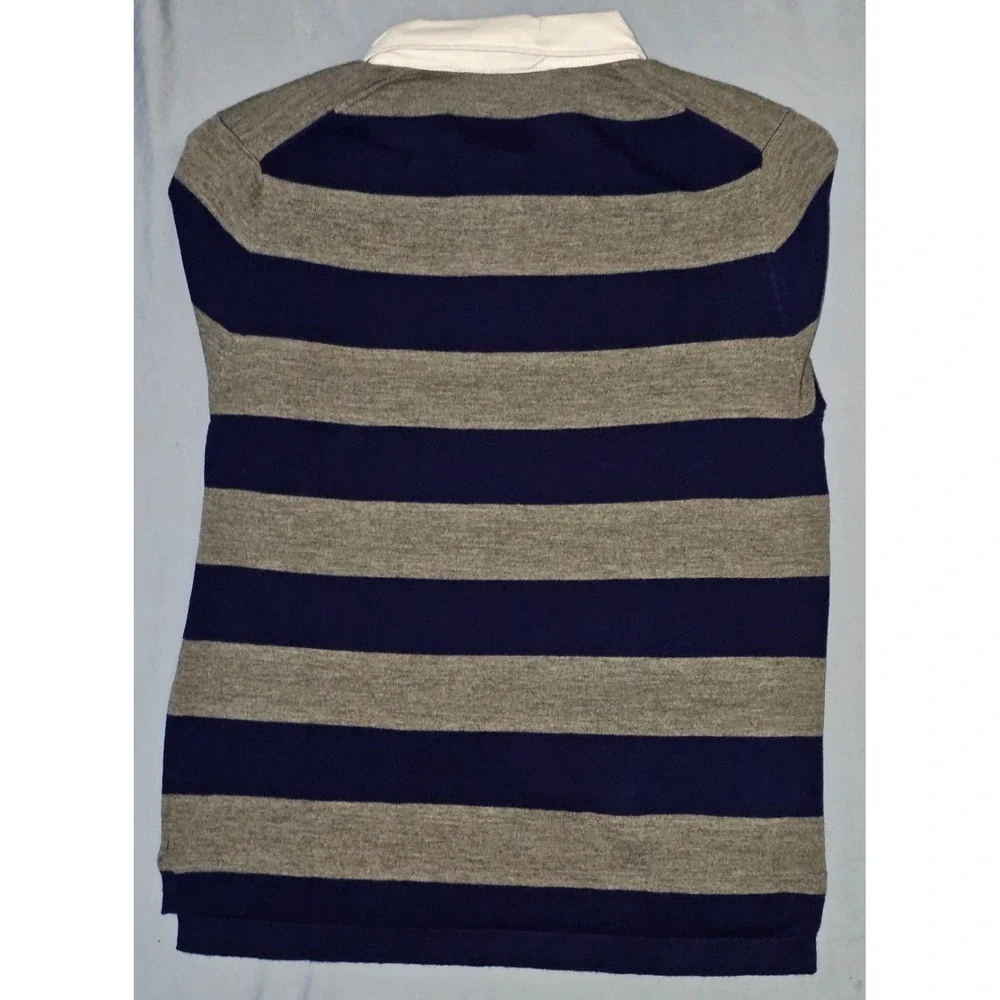 K+J2 Grey Striped Collared Polo Merino Wool‎ Long Sleeve Sz Large
